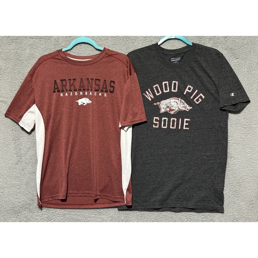 Lot Of 2 Arkansas Razorbacks Shirts Mens Sz Large Red And Gray Short Sleeve